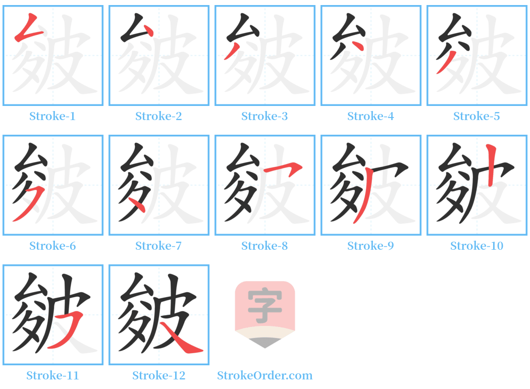 皴 Stroke Order Diagrams