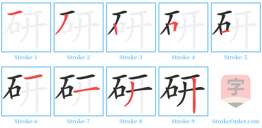 研 Stroke Order Diagrams