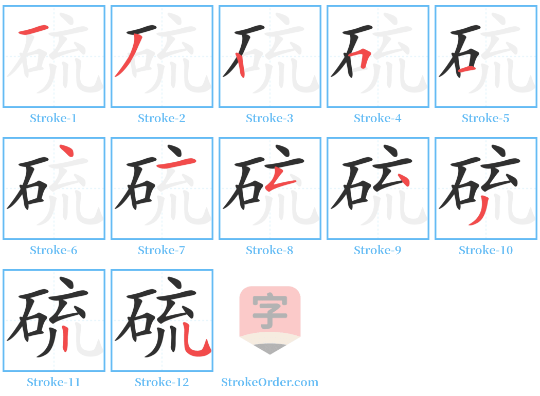 硫 Stroke Order Diagrams