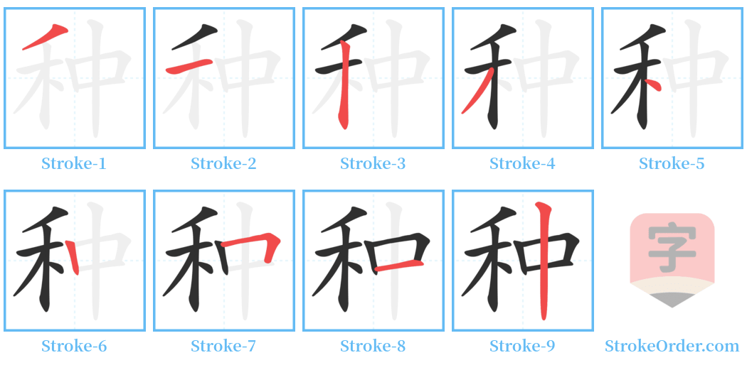 种 Stroke Order Diagrams