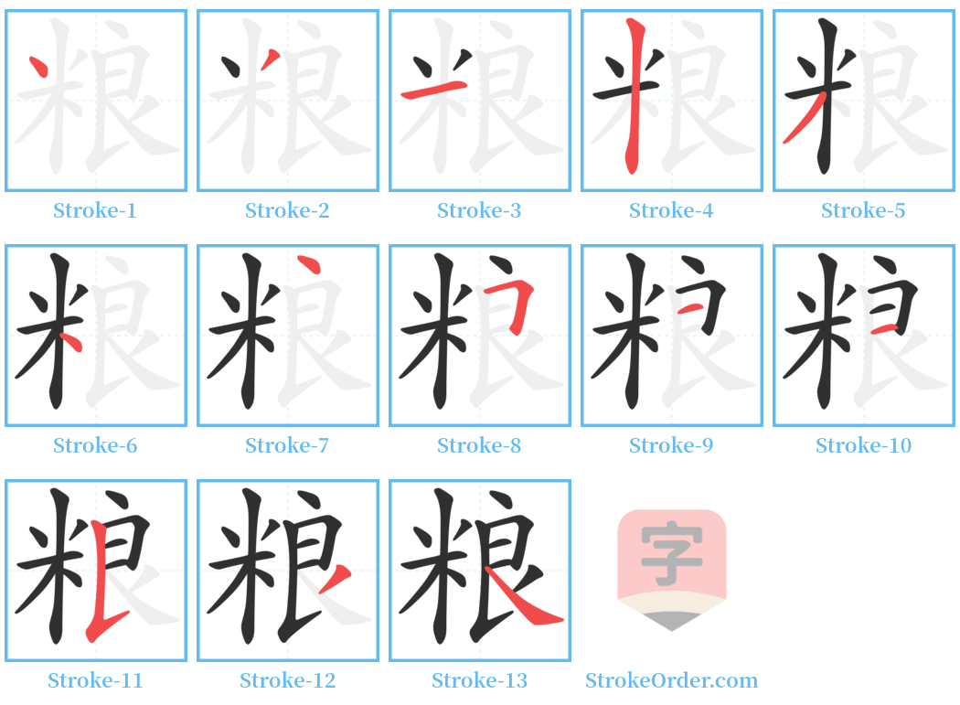粮 Stroke Order Diagrams