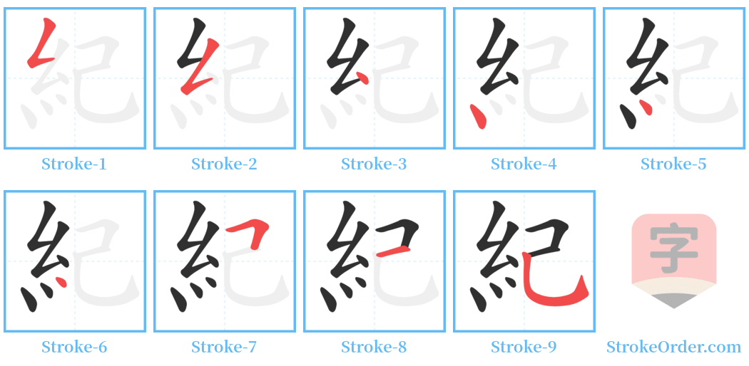 紀 Stroke Order Diagrams
