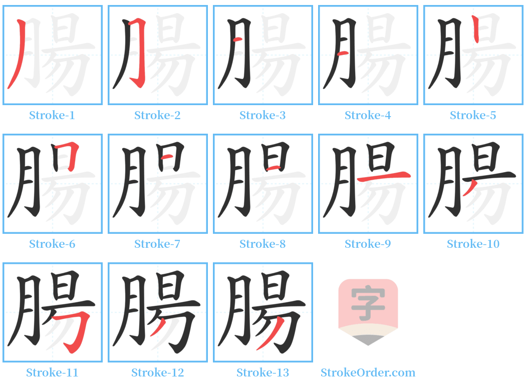 腸 Stroke Order Diagrams