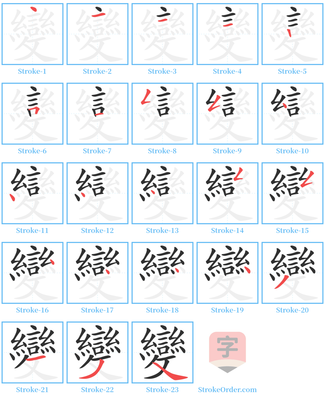 變 Stroke Order Diagrams