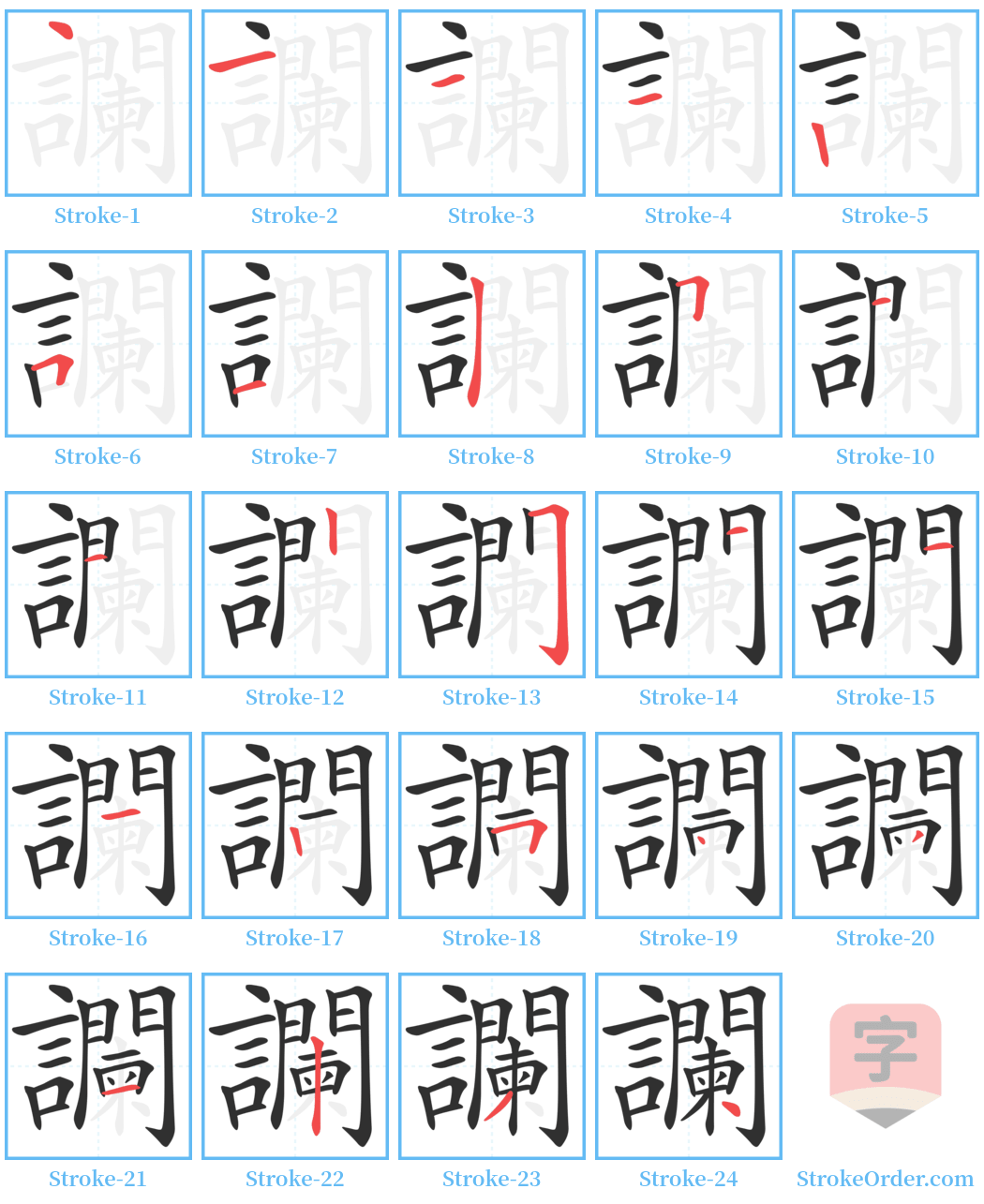 讕 Stroke Order Diagrams