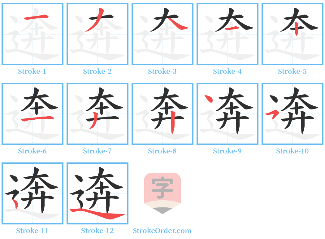逩 Stroke Order Diagrams