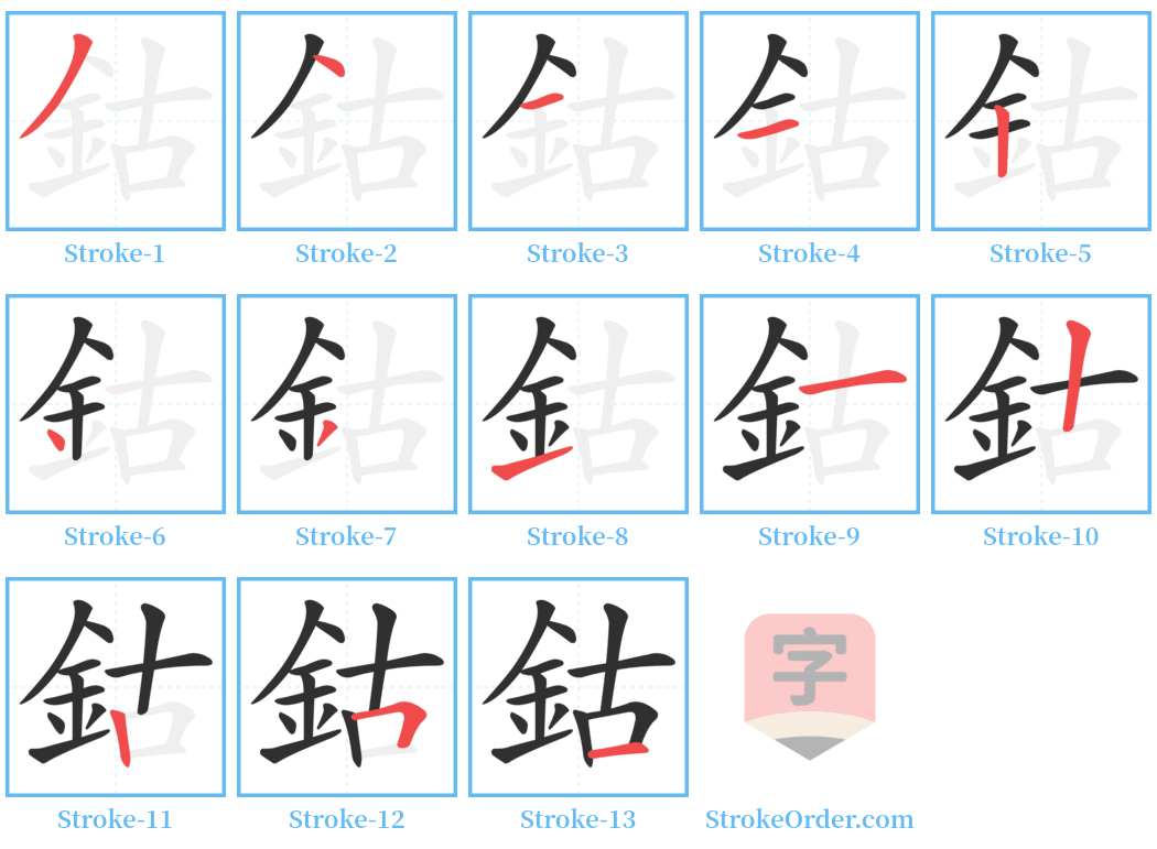 鈷 Stroke Order Diagrams