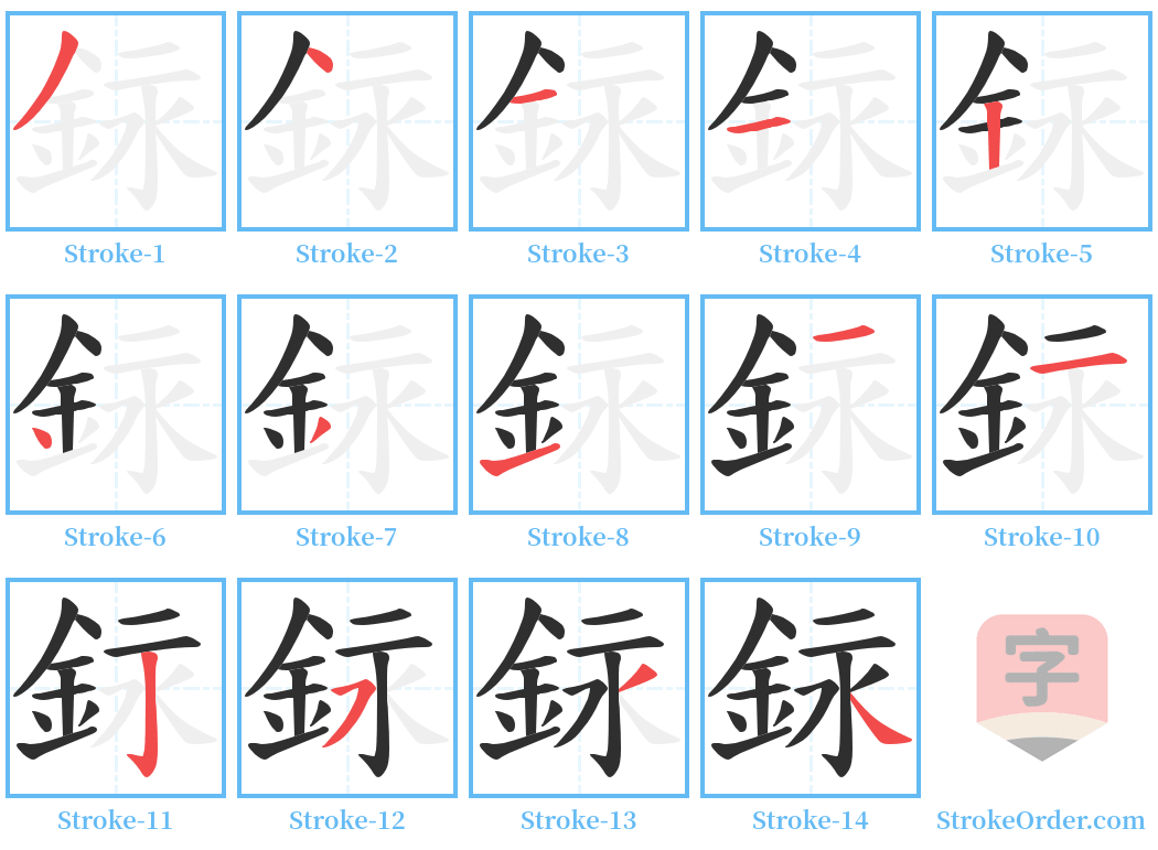 銢 Stroke Order Diagrams