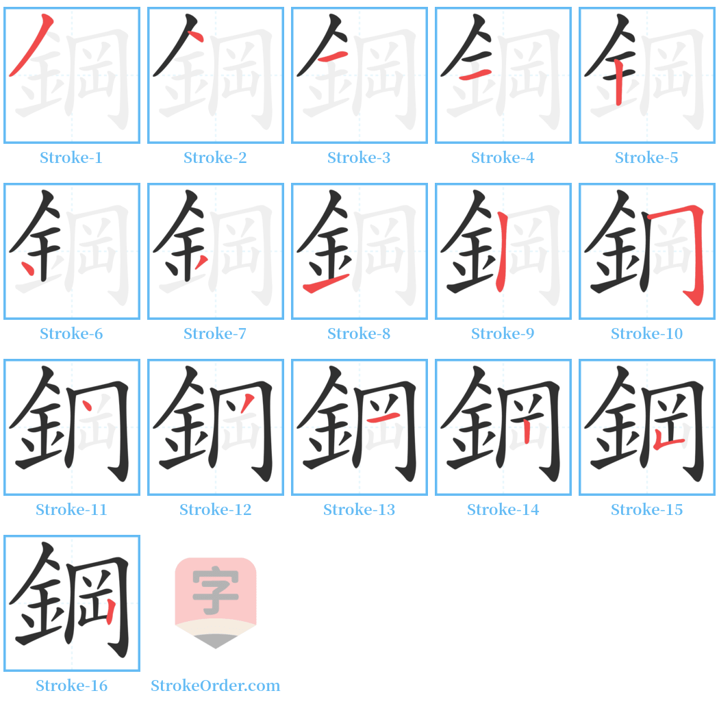 鋼 Stroke Order Diagrams