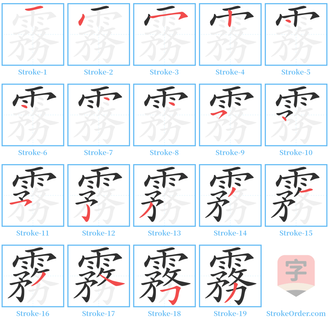霧 Stroke Order Diagrams