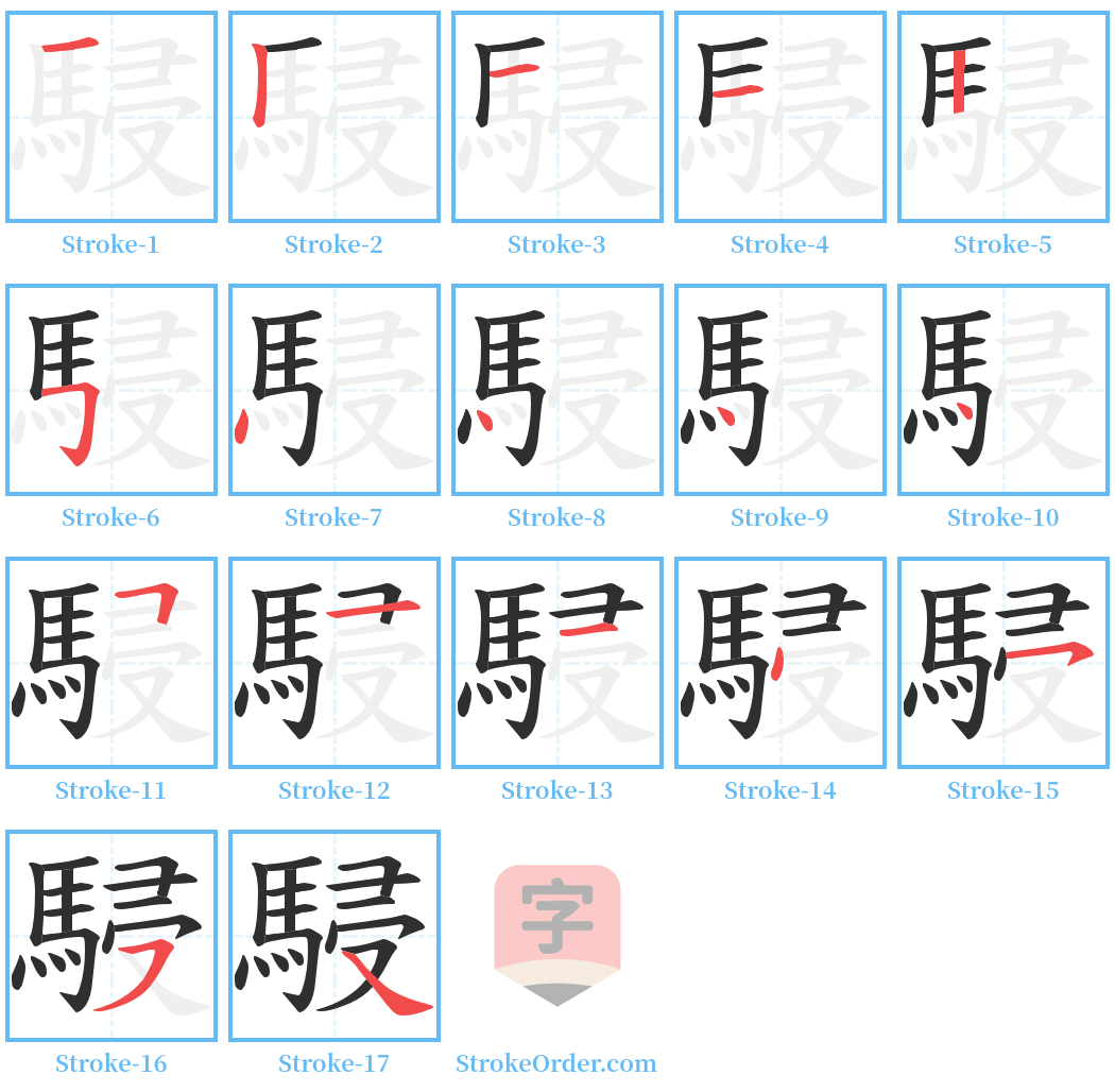 駸 Stroke Order Diagrams
