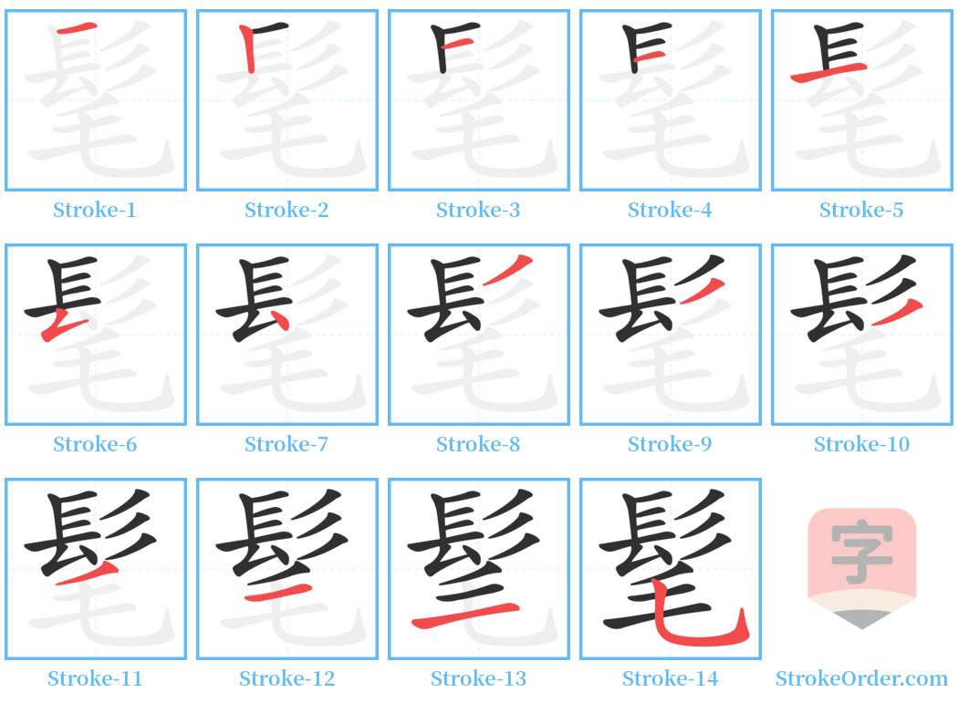 髦 Stroke Order Diagrams