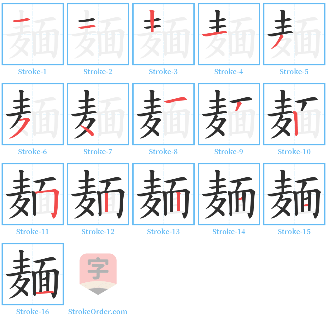 麺 Stroke Order Diagrams