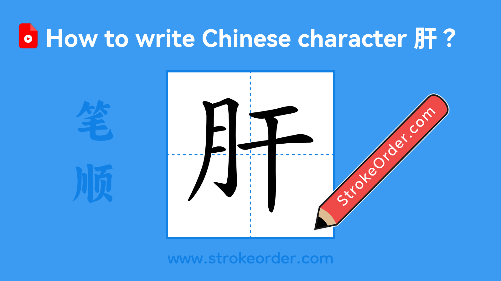 Click to play stroke order video for 肝 Stroke order video of "肝"