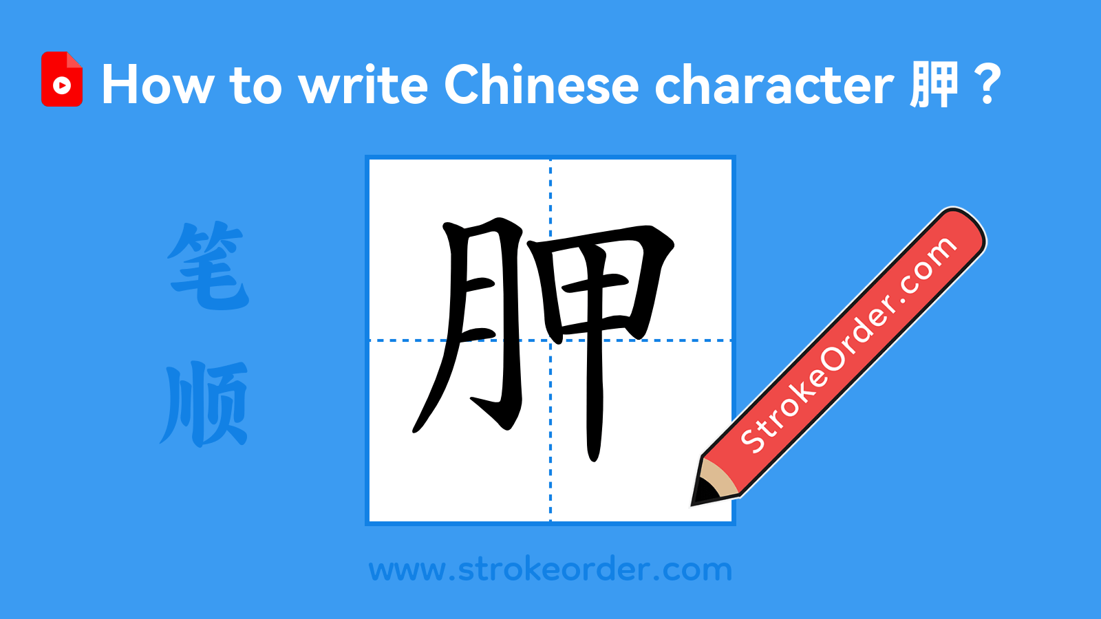 Click to play stroke order video for 胛 Stroke order video of "胛"