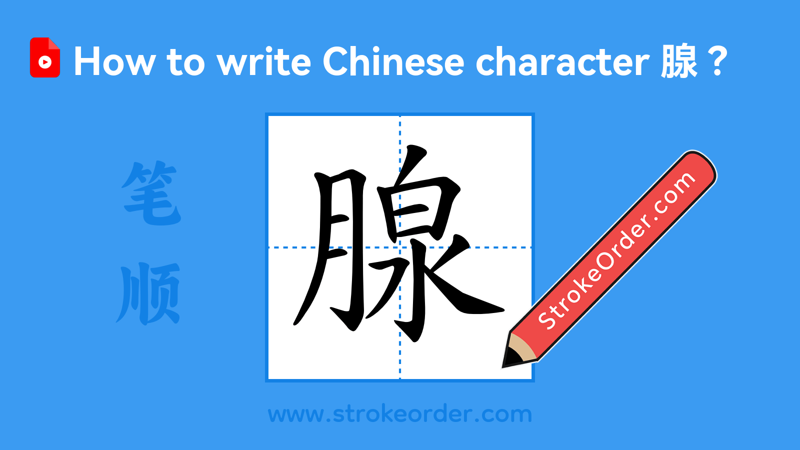 Click to play stroke order video for 腺 Stroke order video of "腺"